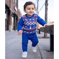 Babyhug Knit Full Sleeves Sweater Set With Floral Design - Light Blue