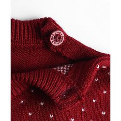 Babyhug Knit Full Sleeves Sweater Set with Heart & Christmas Theme Design - Red