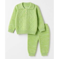 Babyhug Cable Knit Full Sleeves Sweater Set - Limegreen