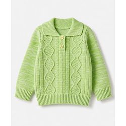 Babyhug Cable Knit Full Sleeves Sweater Set - Limegreen