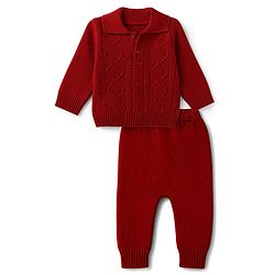 Babyhug Knit Full Sleeves Solid Sweater Set - Red