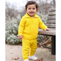 Babyhug Knit Full Sleeves Solid  Sweater Set - Yellow