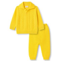 Babyhug Knit Full Sleeves Solid  Sweater Set - Yellow