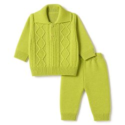 Babyhug Knit Full Sleeves Sweater Set With Cable Knit Design - Lime Green