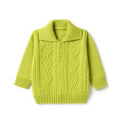 Babyhug Knit Full Sleeves Sweater Set With Cable Knit Design - Lime Green