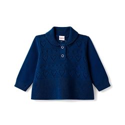 Babyhug Knit Full Sleeves Solid Colour Polo Neck Sweater Set - Navy Blue