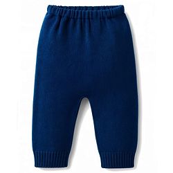 Babyhug Knit Full Sleeves Solid Colour Polo Neck Sweater Set - Navy Blue