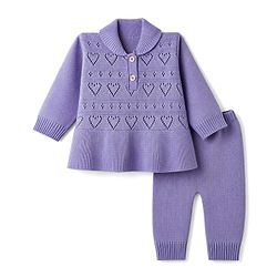 Babyhug Knit Full Sleeves Cable Knit Design Sweater Set - Lavender