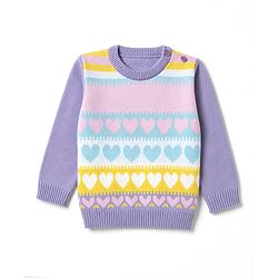 Babyhug Knit Full Sleeves  Sweater Set With Heart Design - Lavender