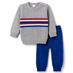 Babyhug Knit Full Sleeves Striped Sweater Set - Grey
