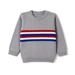 Babyhug Knit Full Sleeves Striped Sweater Set - Grey