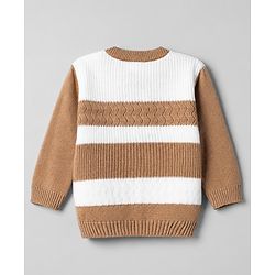 Babyhug Knit Pullover and Pant Sweater Set with Full Sleeves and Striped Pattern - Brown