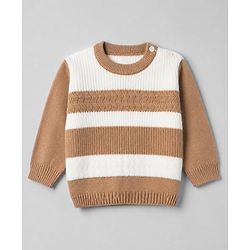 Babyhug Knit Pullover and Pant Sweater Set with Full Sleeves and Striped Pattern - Brown