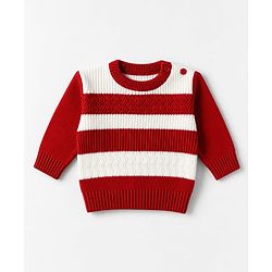 Babyhug  Knit Full Sleeves Striped Sweater Set - Rust Orange