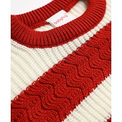Babyhug  Knit Full Sleeves Striped Sweater Set - Rust Orange