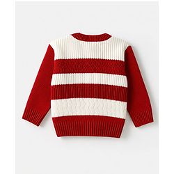 Babyhug  Knit Full Sleeves Striped Sweater Set - Rust Orange