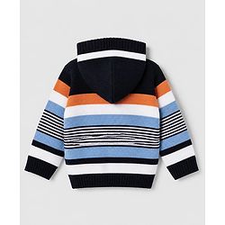 Babyhug Knit Full Sleeves Sweater Set With Full Length and Striped Design in Navy Blue