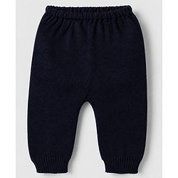 Babyhug Knit Full Sleeves Sweater Set With Full Length and Striped Design in Navy Blue