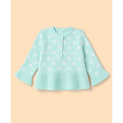 Babyhug Knit Full Sleeves Sweater Set with Polka Dots Design - Sea Green