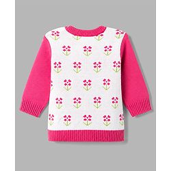 Babyhug Knit Full Sleeves Sweater Set with Floral Design - Pink
