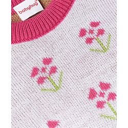 Babyhug Knit Full Sleeves Sweater Set with Floral Design - Pink