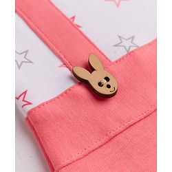 Babyhug 100% Cotton Interlock Knit Half Sleeves Romper With Star Print & Bow Applique - Pink