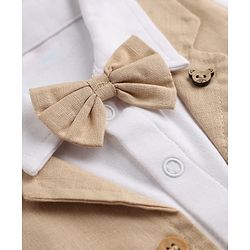 Babyhug 100% Cotton Interlock Knit Half Sleeves Party Wear Romper With Bow - Beige