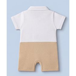 Babyhug 100% Cotton Interlock Knit Half Sleeves Party Wear Romper With Bow - Beige