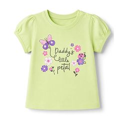Babyhug 100% Cotton Knit Half sleeves T-Shirt & Capri Night Suit With Floral & Text Print - Green