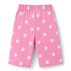 Babyhug 100% Cotton Knit Half sleeves T-Shirt & Capri Night Suit With Floral & Text Print - Green