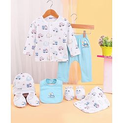 Babyhug 100% Cotton Clothing Essentials Baby Gift Set Pack of 7 - Light Blue