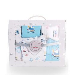 Babyhug 100% Cotton Clothing Essentials Baby Gift Set Pack of 7 - Light Blue