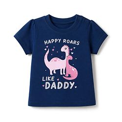 Babyhug 100% Cotton Knit Half Sleeves T-Shirt & Pyjama Night Suit with Dinosaur, Heart & Text Print - Navy Blue