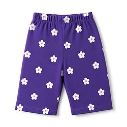 Babyhug 100% Cotton Knit Half sleeves T-Shirt & Capri Nightsuit with Strawberry & Flower Print - Violet