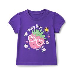 Babyhug 100% Cotton Knit Half sleeves T-Shirt & Capri Nightsuit with Strawberry & Flower Print - Violet