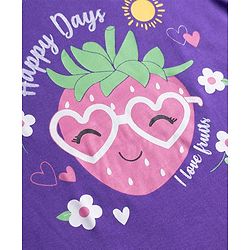 Babyhug 100% Cotton Knit Half sleeves T-Shirt & Capri Nightsuit with Strawberry & Flower Print - Violet