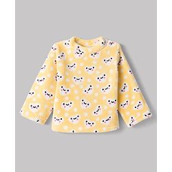 Babyhug Cotton Knit Full Sleeves Co-Ords T-Shirt & Pyjama Winter Night Suit with Heart Design - Yellow