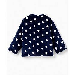 Babyhug Cotton Knit Full Sleeves Co-Ords T-Shirt & Pyjama Winter Wear Night Suit with Polka Dots Print - Navy Blue