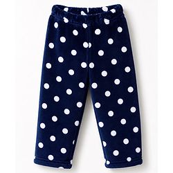 Babyhug Cotton Knit Full Sleeves Co-Ords T-Shirt & Pyjama Winter Wear Night Suit with Polka Dots Print - Navy Blue