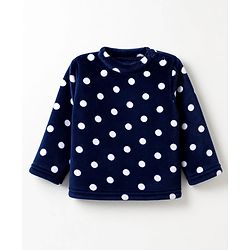 Babyhug Cotton Knit Full Sleeves Co-Ords T-Shirt & Pyjama Winter Wear Night Suit with Polka Dots Print - Navy Blue