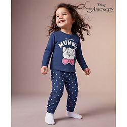 Babyhug Disney Single Jersey Knit Full Sleeves T-Shirt & Pyjama Night Suit with Marie  Graphics - Navy Blue