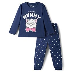 Babyhug Disney Single Jersey Knit Full Sleeves T-Shirt & Pyjama Night Suit with Marie  Graphics - Navy Blue