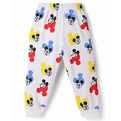 Babyhug Disney Single Jersey Knit Full Sleeves Co-Ords Shirt & Pyjama Nightsuit with Mickey Mouse Graphic - White