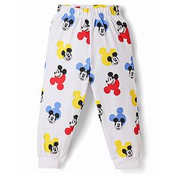 Babyhug Disney Single Jersey Knit Full Sleeves Co-Ords Shirt & Pyjama Nightsuit with Mickey Mouse Graphic - White