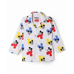 Babyhug Disney Single Jersey Knit Full Sleeves Co-Ords Shirt & Pyjama Nightsuit with Mickey Mouse Graphic - White