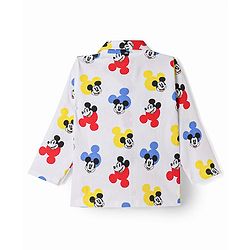 Babyhug Disney Single Jersey Knit Full Sleeves Co-Ords Shirt & Pyjama Nightsuit with Mickey Mouse Graphic - White