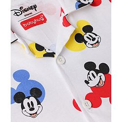 Babyhug Disney Single Jersey Knit Full Sleeves Co-Ords Shirt & Pyjama Nightsuit with Mickey Mouse Graphic - White