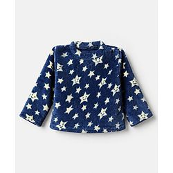 Babyhug Cotton Knit Full Sleeves Co-Ords T-Shirt & Pyjama Winter Wear Night Suit with Rainbow & Star Print - Blue