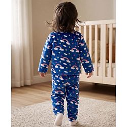 Babyhug Cotton Knit Full Sleeves Co-Ords T-Shirt & Pyjama Winter Wear Night Suit with Rainbow & Star Print - Blue
