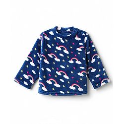 Babyhug Cotton Knit Full Sleeves Co-Ords T-Shirt & Pyjama Winter Wear Night Suit with Rainbow & Star Print - Blue